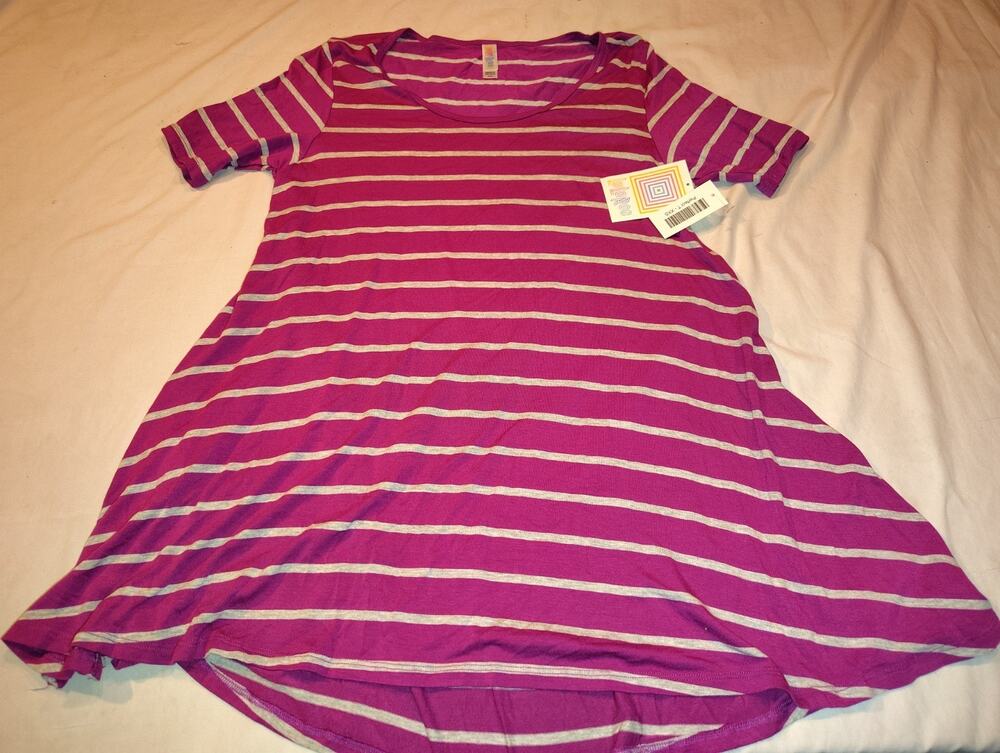 LuLaRoe Perfect T Short Sleeve Shirt Xtra X Small XXS purple Gray Stripe NEW